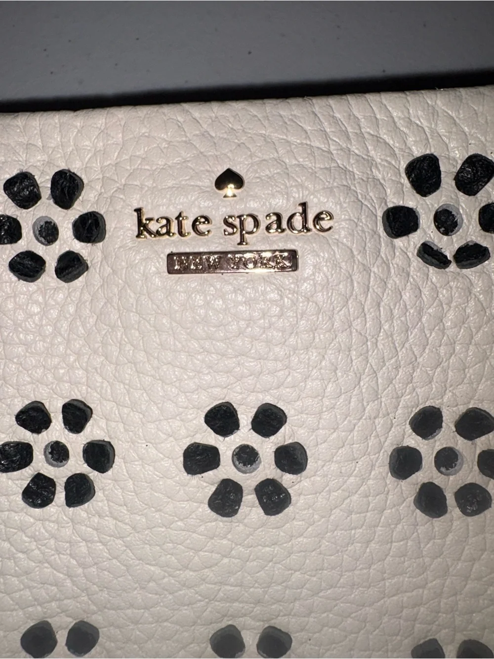 kate spade White and Black Leather Tote with Matching Pouch